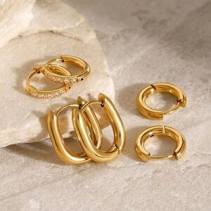 3 Pairs | 18K Gold Plated Hoop Earrings Set